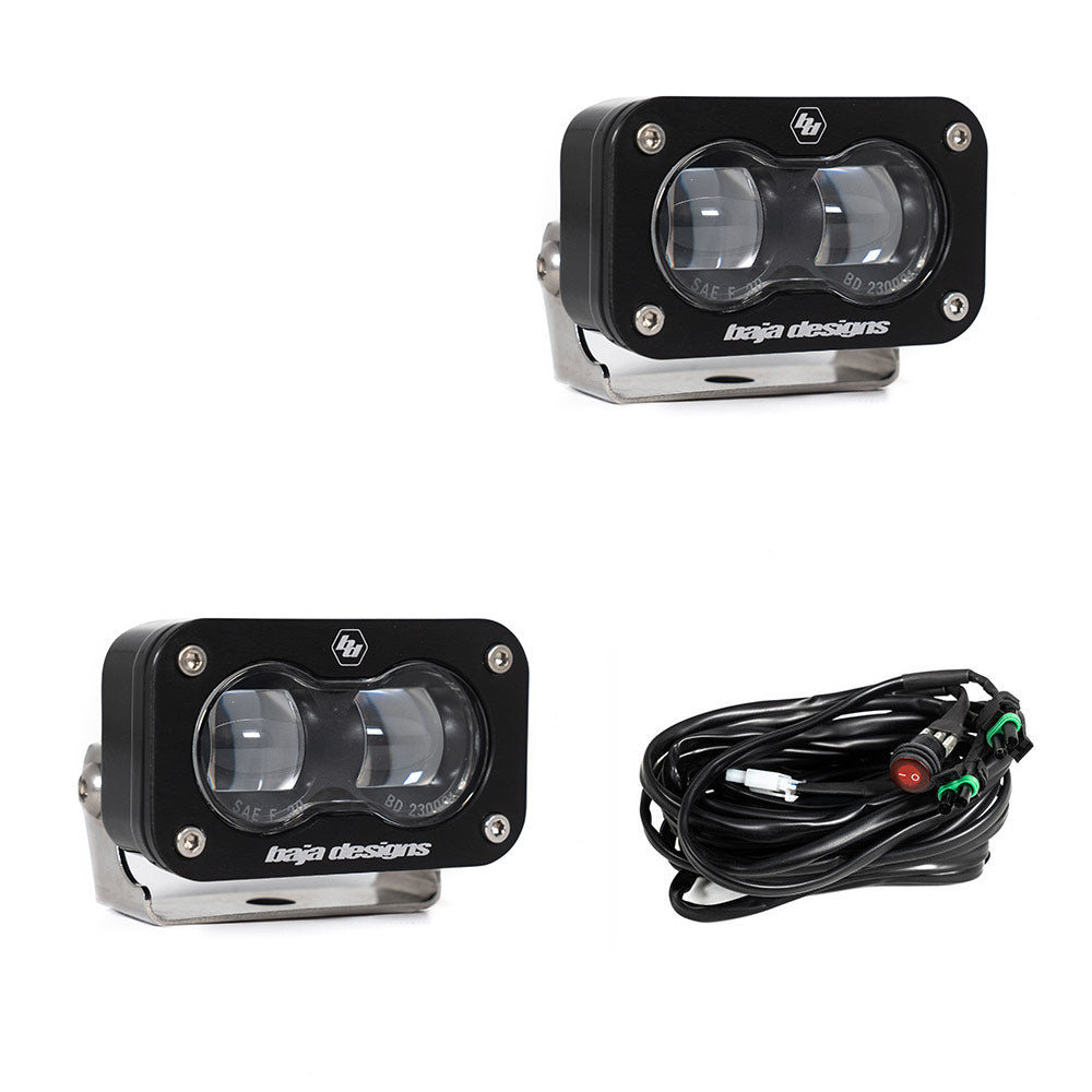 S2 SAE LED Auxiliary Light Pod Pair - Clear Display of Included Parts