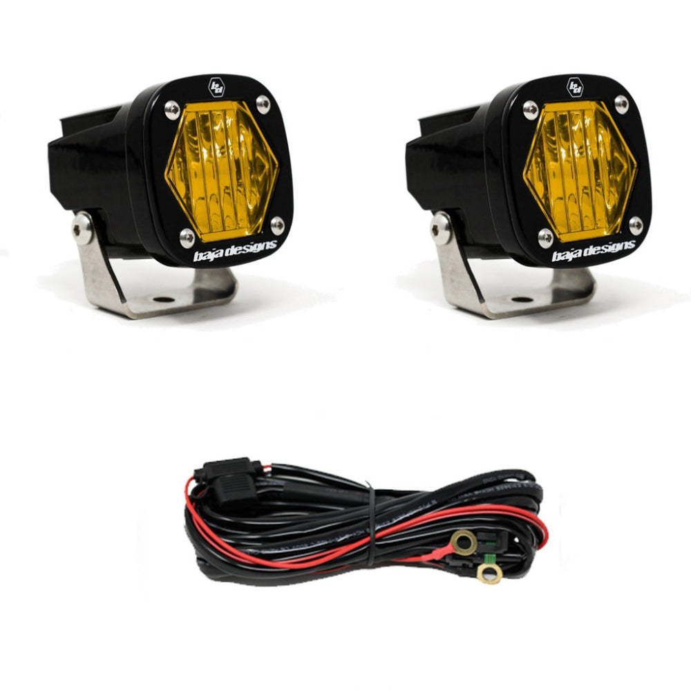 S1 Series LED Light - Pair Lighting Baja Designs Amber Display of Included Parts