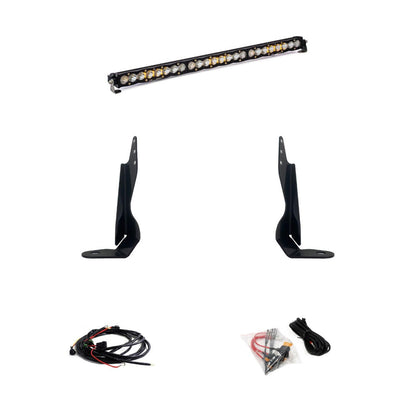 '20-22 Chevy/GMC 2500/3500 Baja Designs 30" S8 Behind the Grille LED Light Bar Kit Display of Included Parts 