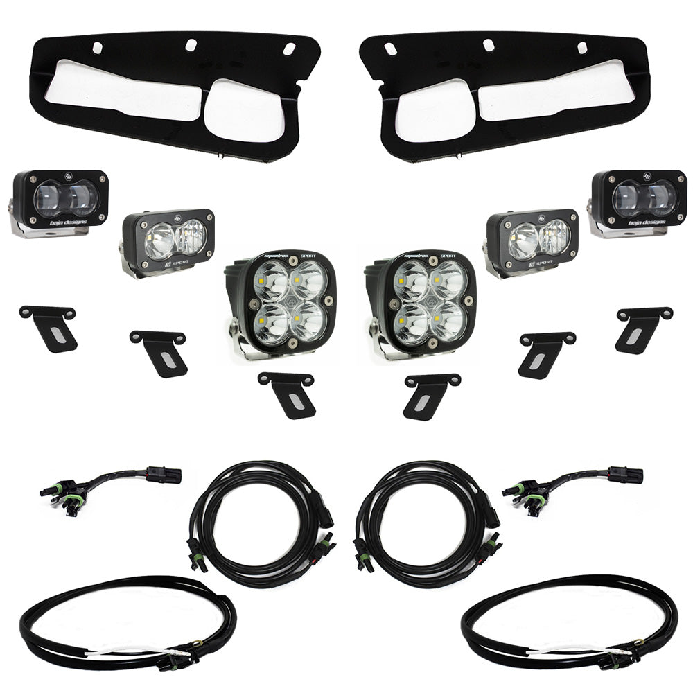 2021+ Ford Bronco S2 SAE “Sportsmen” Fog Pocket Light Kit Clear Upfitter Wiring Display of Included Parts 