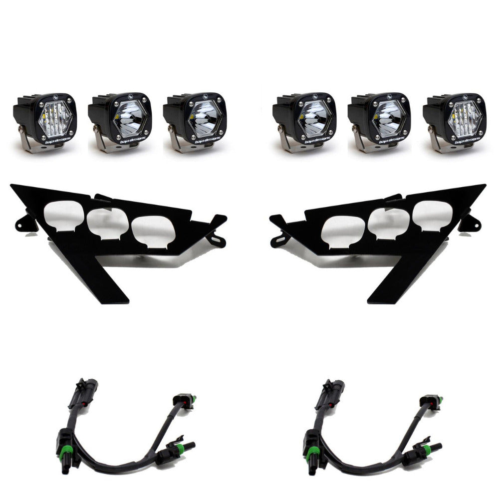 Baja Designs 2022-2024 Polaris RZR Pro R S1 Triple LED Headlight Kit Display of Included Parts 