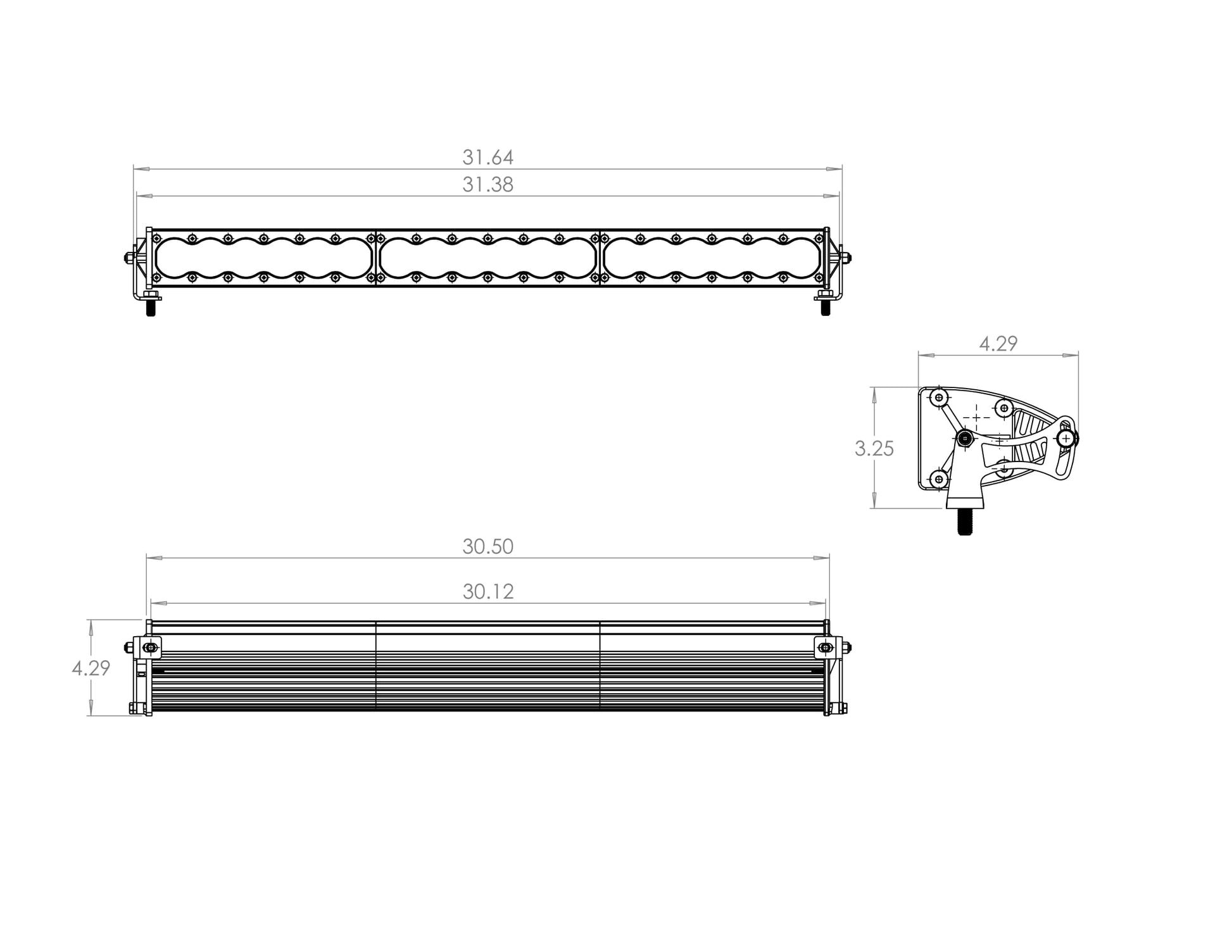Baja Designs 30" OnX6+ LED Light Bar Diagram of Measurements 