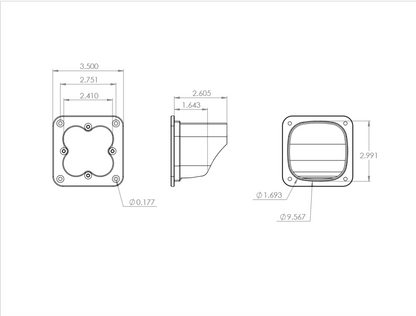 Squadron Pro Series Flush Mount LED Lighting Baja Designs Diagram of Measurements 