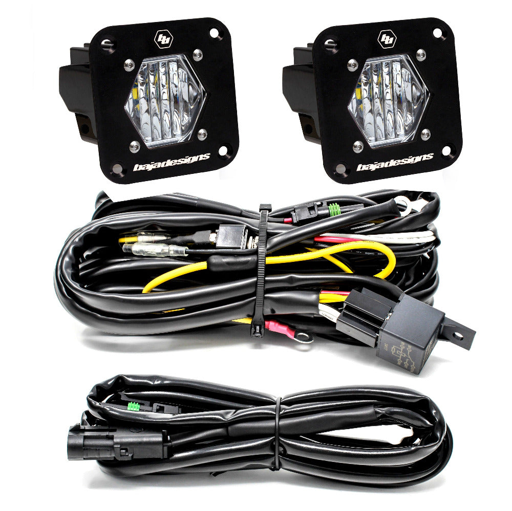 S1 Series Flush Mount Back Up LED Light Kit Lighting Baja Designs Wide Cornering Display of Included Parts 