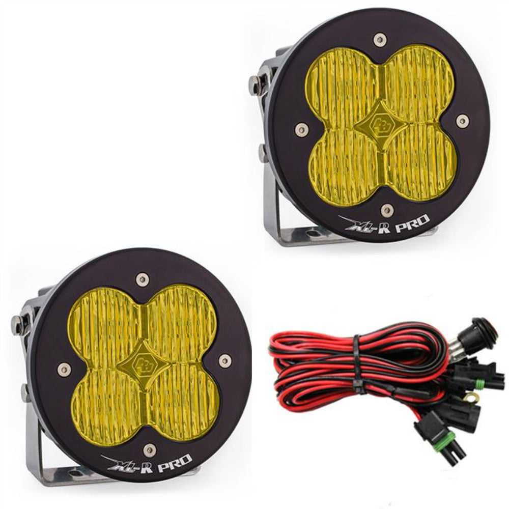 XL Pro-R LED Light-Pair Lighting Baja Designs Amber Wide Cornering  Display of Included parts 